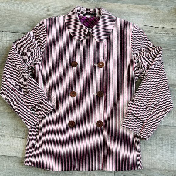 Vintage Mackintosh Scotland Silk Pinstripe Trench Coat (size M) - Picture 1 of 14
